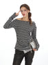 Striped off-shoulder sweater with dropped shoulders, front view