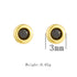 Product dimensions showing 3mm size and 0.65g weight of gold-plated black stone stud earrings