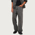 Charcoal grey wide-leg jeans styled with black combat boots and denim jacket, showcasing modern streetwear silhouette