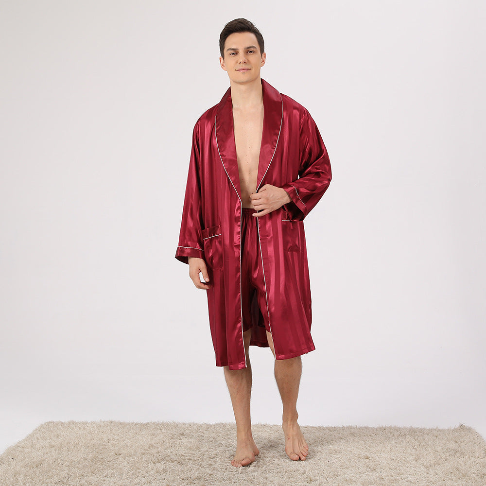 Men's Luxury Striped Long Hotel Robe