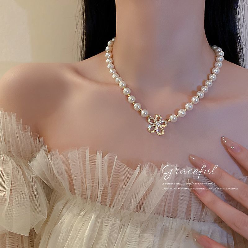 Pearl Crystal Butterfly Gold Plated Necklace