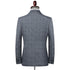 Back view of tailored gray suit jacket on display form showing clean lines and structured shoulders