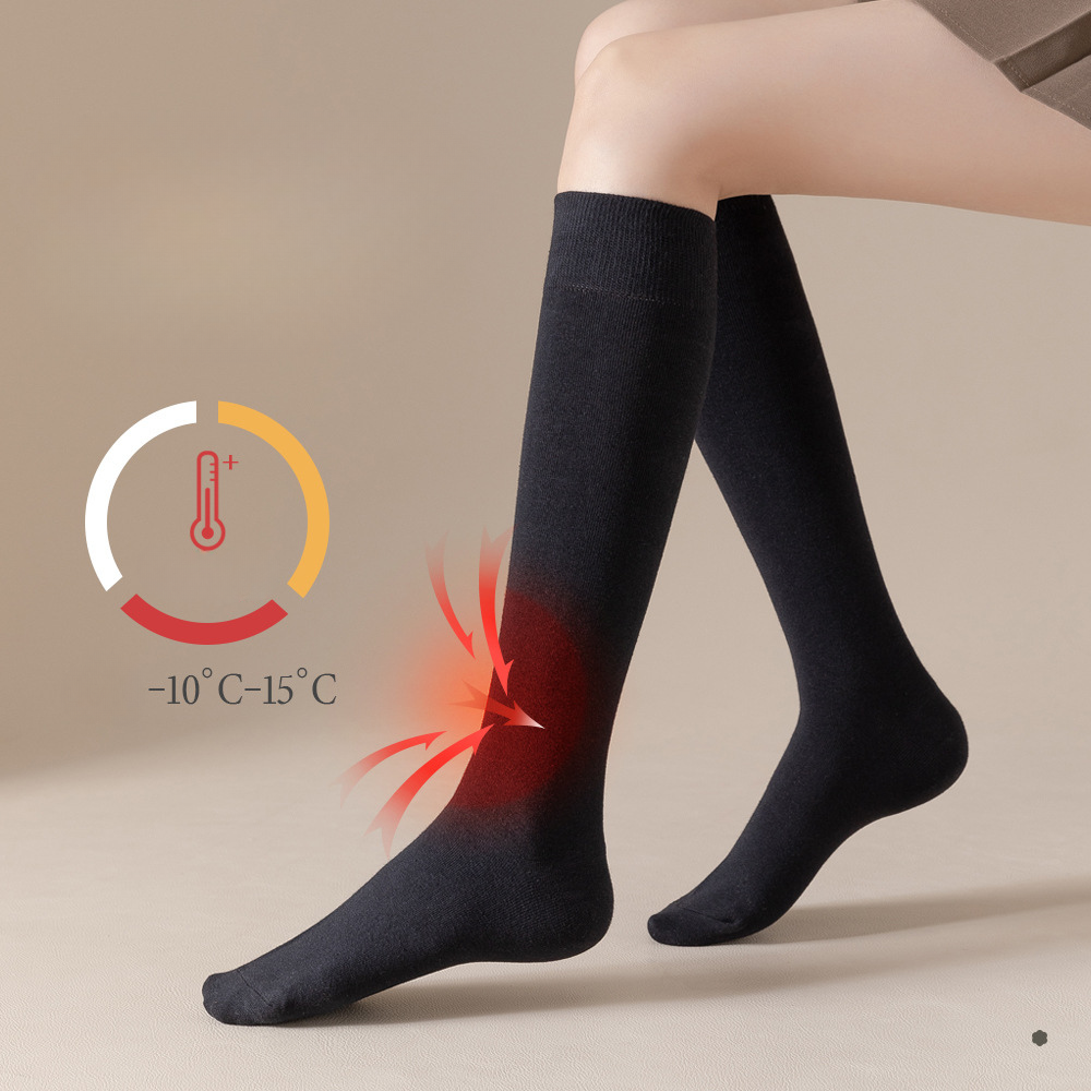 Black thermal knee-high socks with heat visualization graphics showing -10°C to -15°C temperature range
