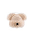 Close-up of beige Dog Nose Plush Knit Beanie with size measurement 56-58CM, showing detailed knit pattern and furry texture