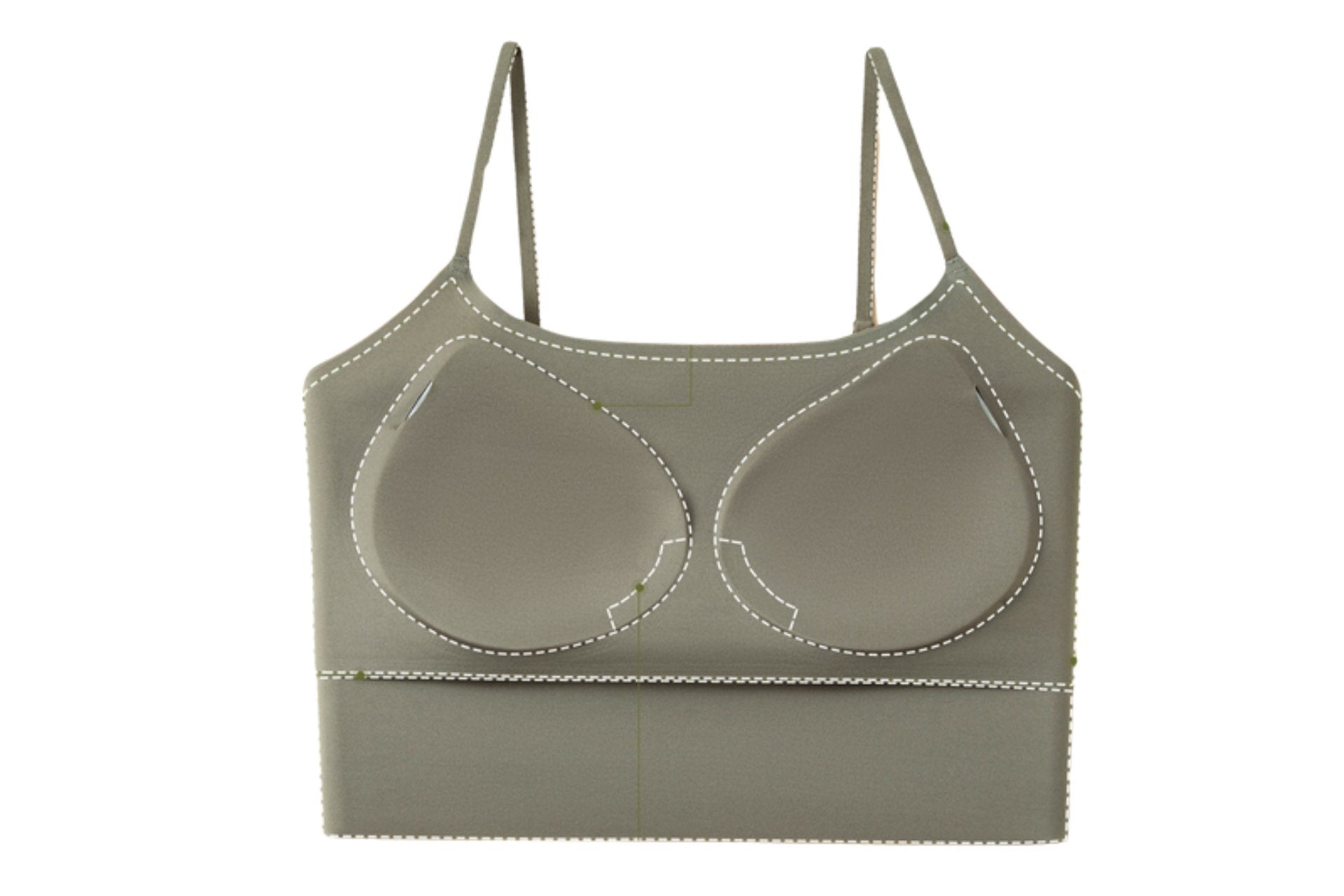 Olive green wireless bra with contoured breathable cups, featuring a double-layer design for support.