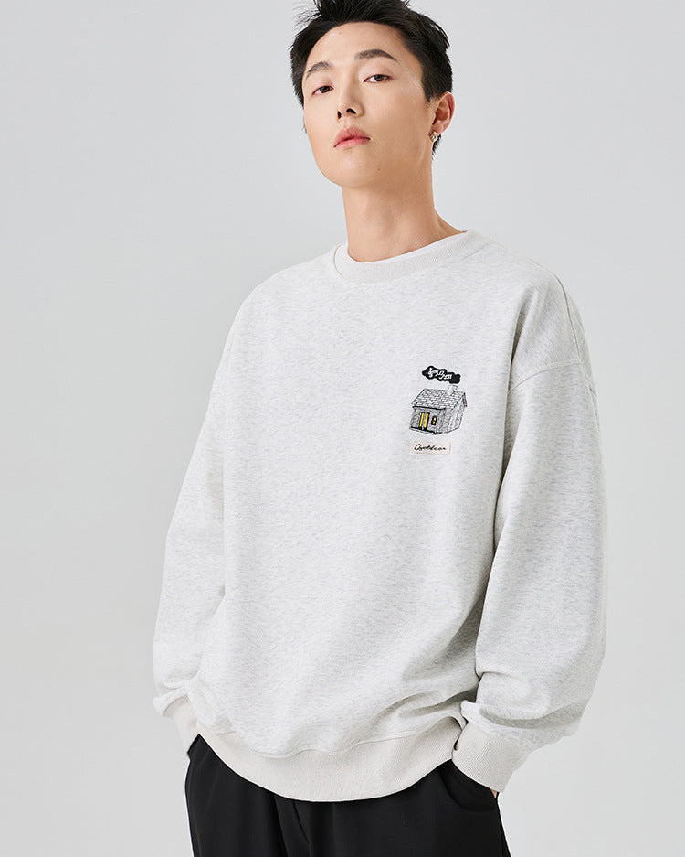 Micro House Embroidered Cotton Blend Sweatshirt
