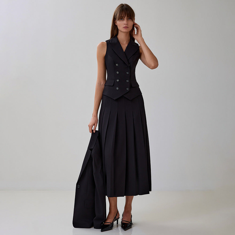 strapless open back dress Elegant Two-Piece Set: Double-Breasted Vest and Pleated Midi Skirt – ZINNTRA main image 1