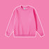 Bright pink crewneck sweatshirt with ribbed collar and cuffs on matching pink background