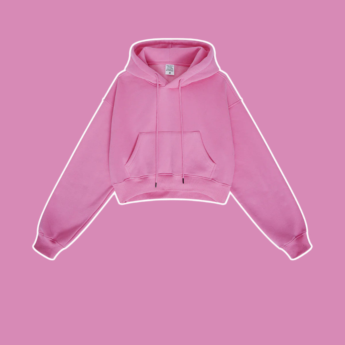 Pink Cropped Hoodie – Women's Streetwear Sweatshirt – A vibrant pink cropped hoodie with a kangaroo pocket and drawstring hood, perfect for casual or loungewear looks