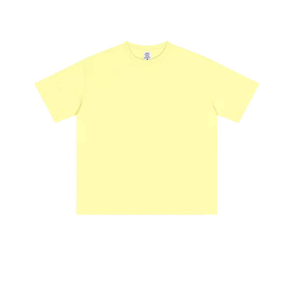 Pale yellow oversized t-shirt with ribbed neckline, dropped shoulders and boxy silhouette, ideal for casual layering or standalone wear