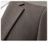 Close-up of gray pinstripe suit lapel showing fabric texture and tailoring details
