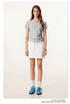Gray fitted t-shirt with scoop neck and side ruching, front view