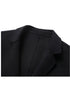 Close-up of black wool blazer lapel showing fine texture and stitching detail
