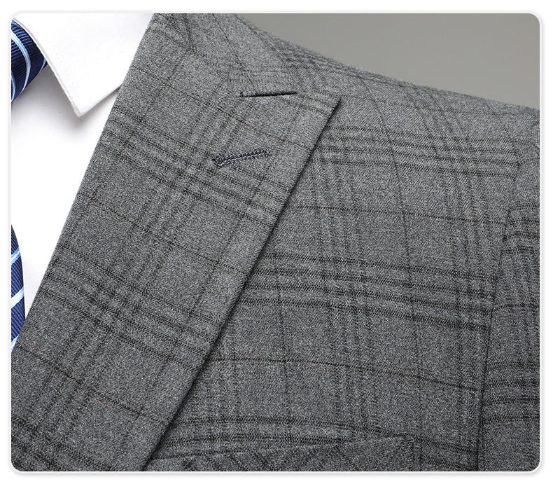 Men's Luxury Double-Breasted Plaid Business Suit Set | Premium 2-Piece Wedding & Office Collection
