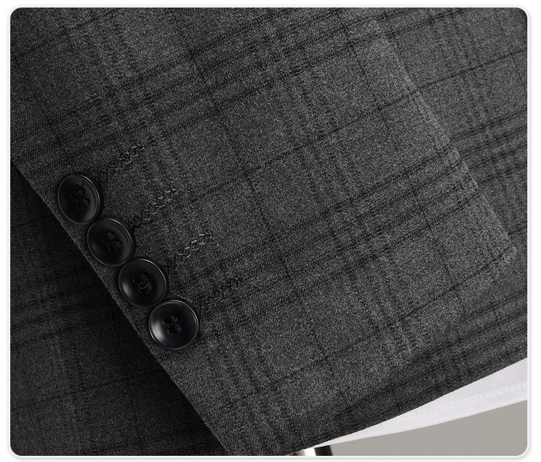 Men's Luxury Double-Breasted Plaid Business Suit Set | Premium 2-Piece Wedding & Office Collection