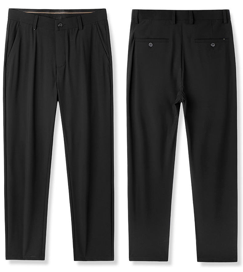 Men's Ice Silk 4-Way Stretch Pants | Lightweight Wrinkle-Free Business Casual Trousers