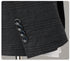 Close-up of sleeve cuffs with four button detail on charcoal plaid suit jacket