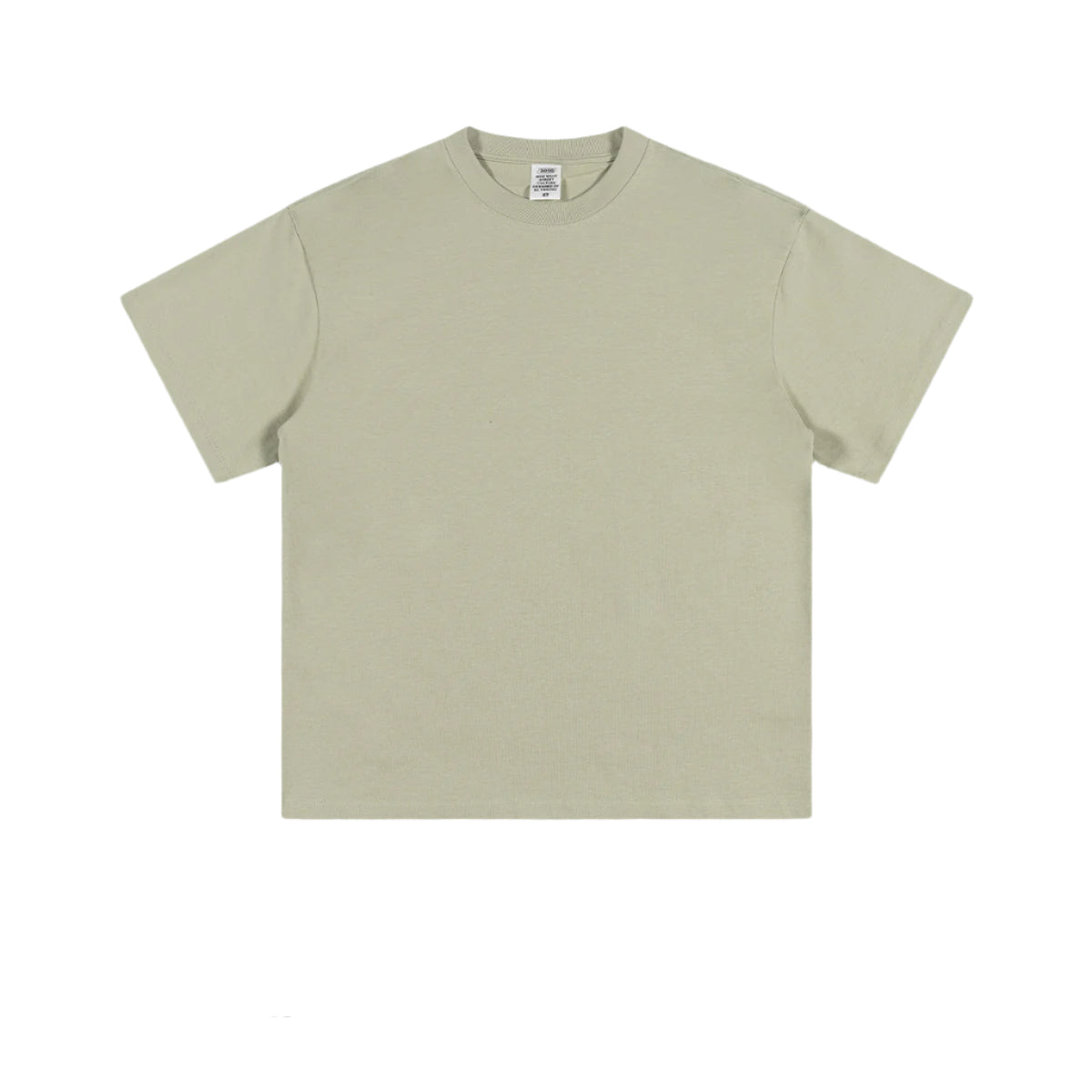 Light beige crew neck t-shirt with short sleeves and classic fit, shown flat on white background
