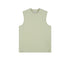Mint green sleeveless muscle tee with crew neck displayed flat on white background