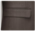 Close-up of gray pinstripe suit flap pocket showing tailored construction