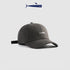 Gray baseball cap with white embroidered fish logo and curved brim