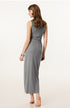 Rear view of medium grey bodycon maxi dress, emphasizing the seamless fitted design.
