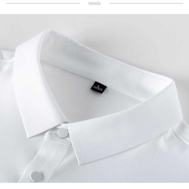 Close-up of white polo shirt collar and tag, showing interior construction and brand label