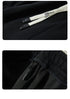 Detailed views of black pants showing drawstring and waistband construction