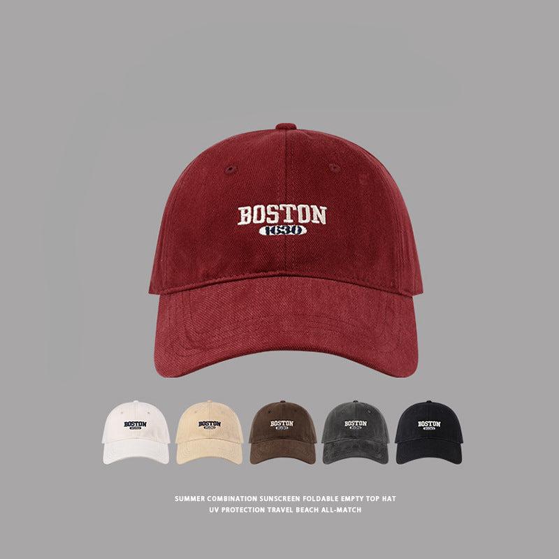 Wine red Boston 1630 baseball cap with white embroidery, UV protection beach hat shown with color variants below