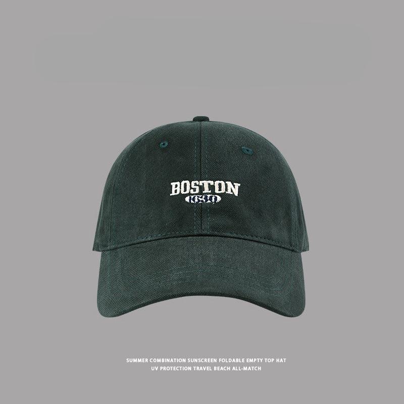 Green cotton baseball cap with Boston 1831 logo, foldable summer hat with sunscreen protection