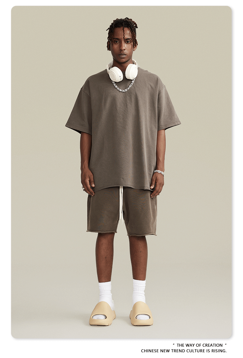 Premium Raw Edge Washed Cotton Shorts
