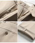 Collage of suit details: zipper, waistband, button closure and trouser hem finishes