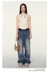 Off-white colored tank top with side ruching, front view