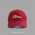 Wine red baseball cap featuring white Dynamism logo embroidery