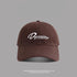Coffee brown baseball cap with white Dynamism script embroidery