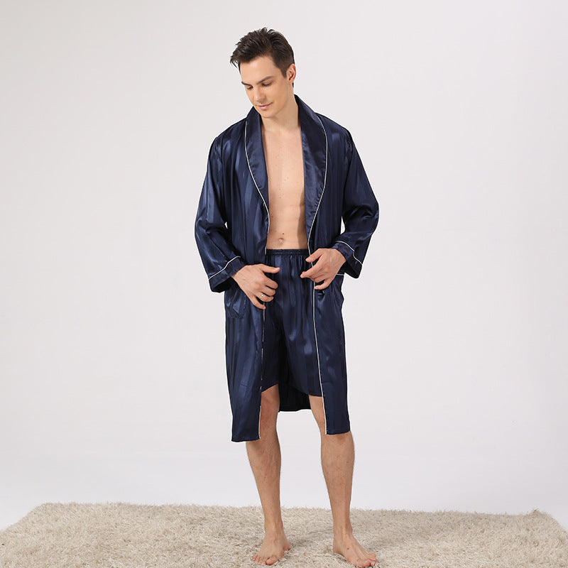Men's Luxury Striped Long Hotel Robe