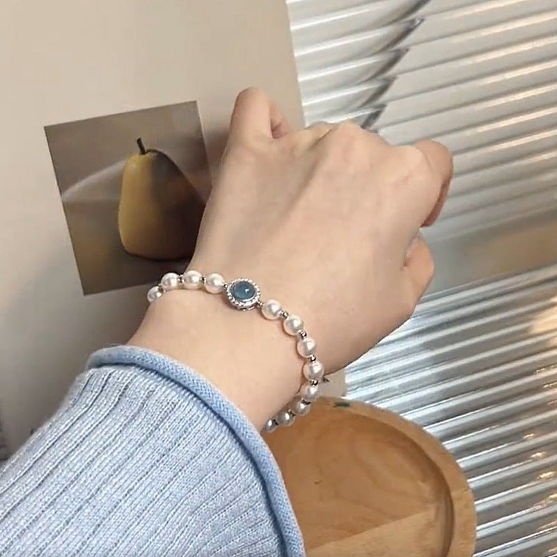 Pulsera de lágrima de cristal azul y perla