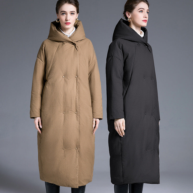 Minimalist Quilted Hooded Long Coat