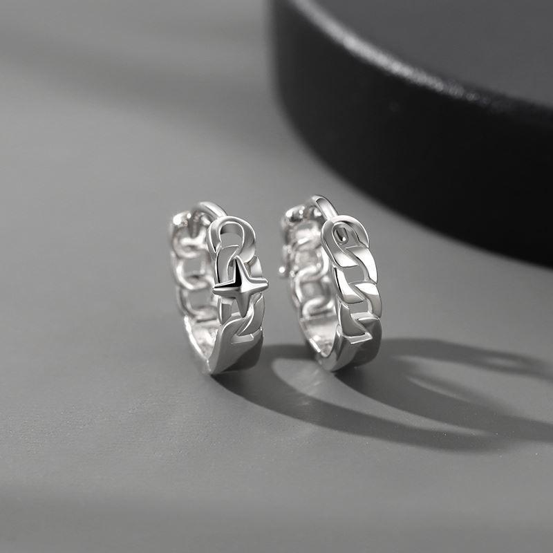 Men's Sterling Silver Hoop Earrings | Chain Link Pattern