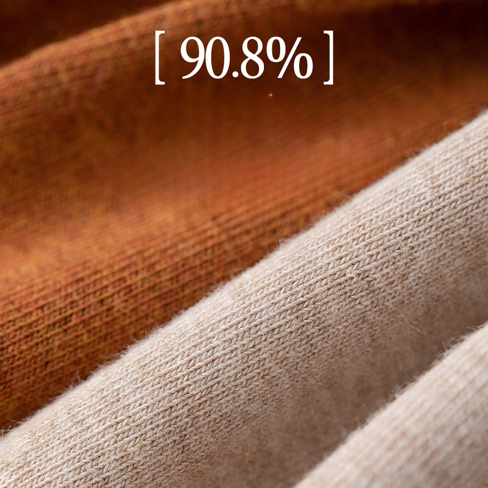 Close-up of sock fabric textures in brown and beige with "90.8%" text overlay