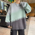 Tricolor knit sweater with grey, mint and charcoal diagonal blocks