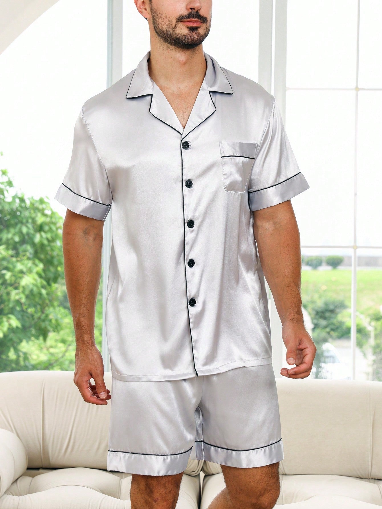 Men's Summer Silk-Like Pajama Set