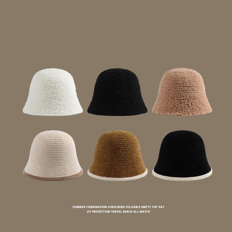 Six bucket hats in various colors and textures displayed on a neutral background, featuring fleece and woven styles for sun protection