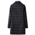 Back view of the black plaid overcoat, featuring a streamlined fit