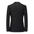 Back view of black textured blazer showing tailored fit, clean lines and functional sleeve buttons at cuff