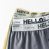 Three stacked boxer shorts showing different colored waistbands, all with 'HELLO' branding and smiley face logo