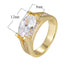 A gold oval diamond ring with measurements showing 12mm x 8mm stone size against white backdrop