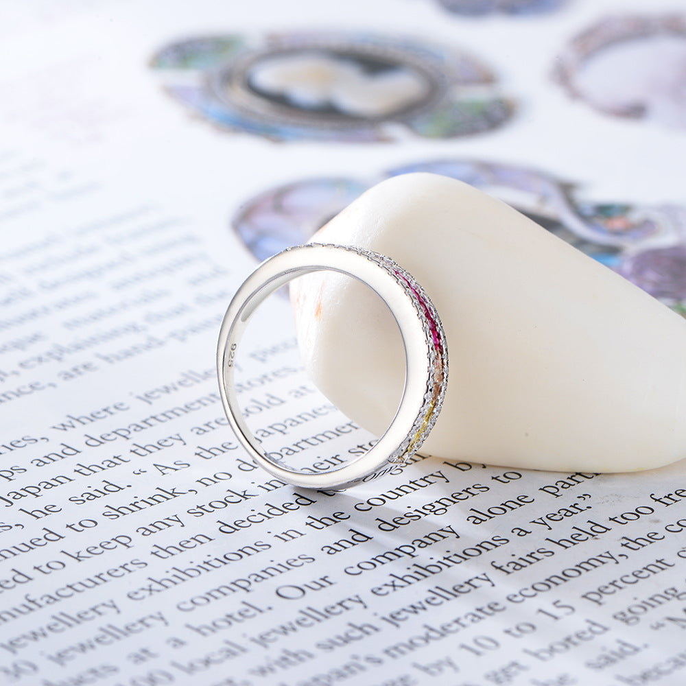 Rainbow Cubic Zirconia Channel Sterling Silver Ring