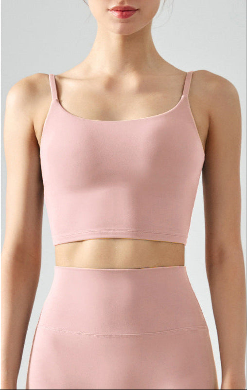 Capern pink seamless tank top cropped with cami straps and sculpting fit