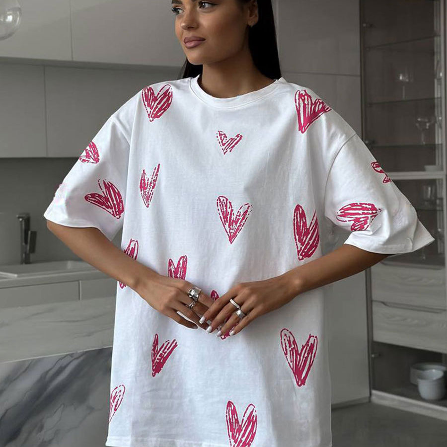 Oversized Heart Print Cotton T-Shirt